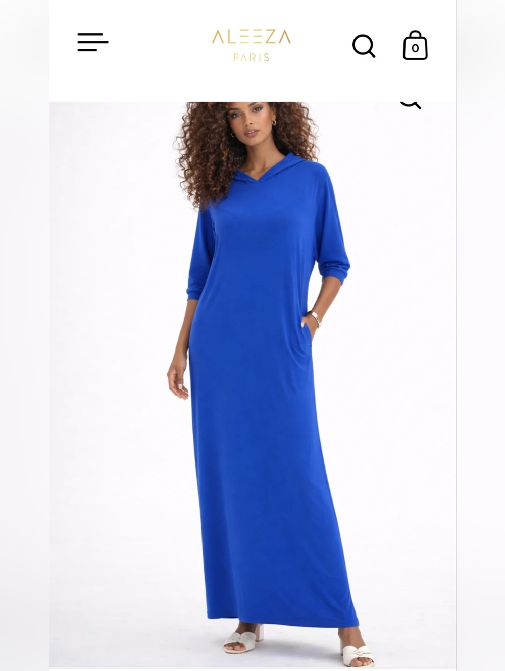 Aleeza Paris Cobalt Blue Maxi Dress with Three-Quarter Sleeves